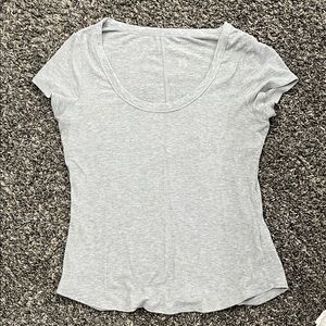 American Eagle Outfitters Light Gray Ribbed Scoop Neck Tee
